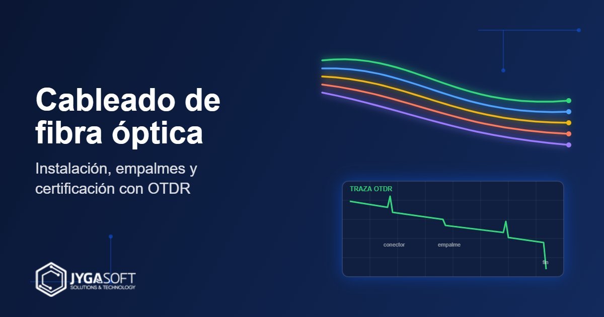 Hebras de fibra óptica y una traza OTDR con sus eventos de conector y empalme