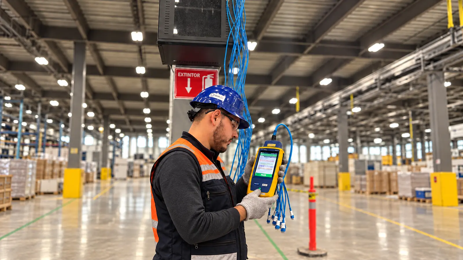 Técnico de Jygasoft certificando cableado estructurado en Aguascalientes con equipo Fluke